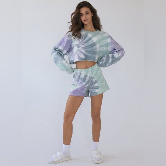 Aritzia TNA Cozy Fleece Perfect High Rise 3” Sweat Shorts Ombre Navy Grey XS - Picture 7 of 15